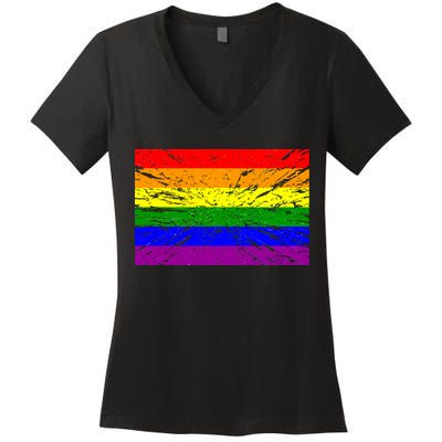 Gay Pride Flag Retro Women's V-Neck T-Shirt