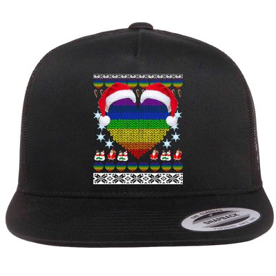 Gay Pride Heart Santa Ugly Christmas Sweater Flatbill Hat