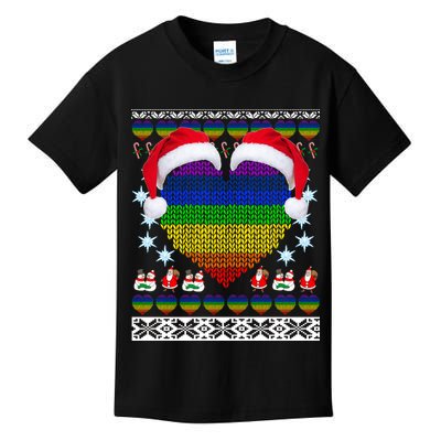 Gay Pride Heart Santa Ugly Christmas Sweater Kids T-Shirt