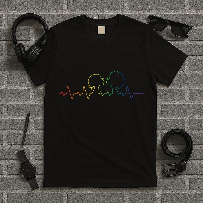 Gay Pride LGBT Lesbian Rainbow Heartbeat T-Shirt