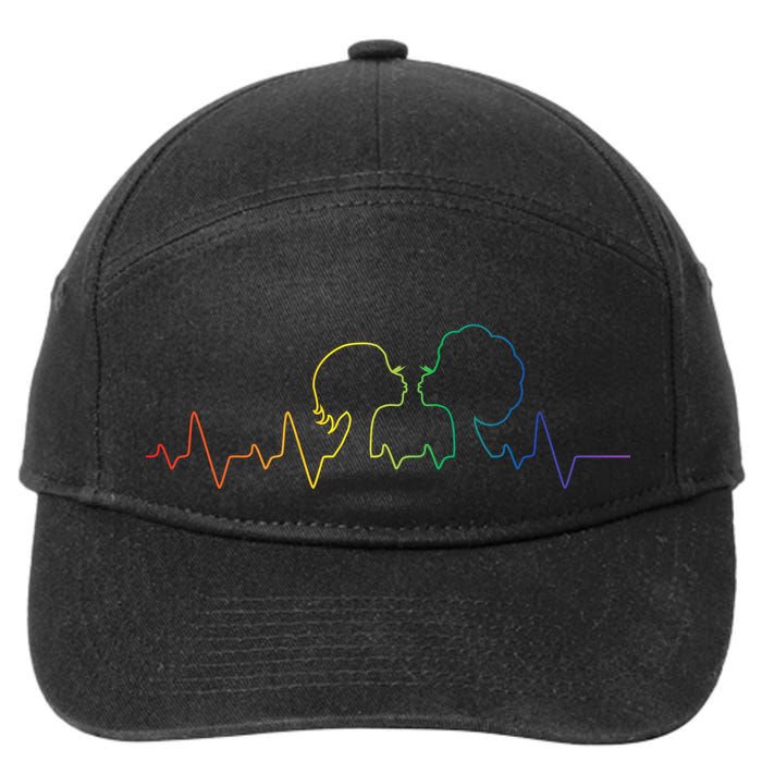 Gay Pride LGBT Lesbian Rainbow Heartbeat 7-Panel Snapback Hat