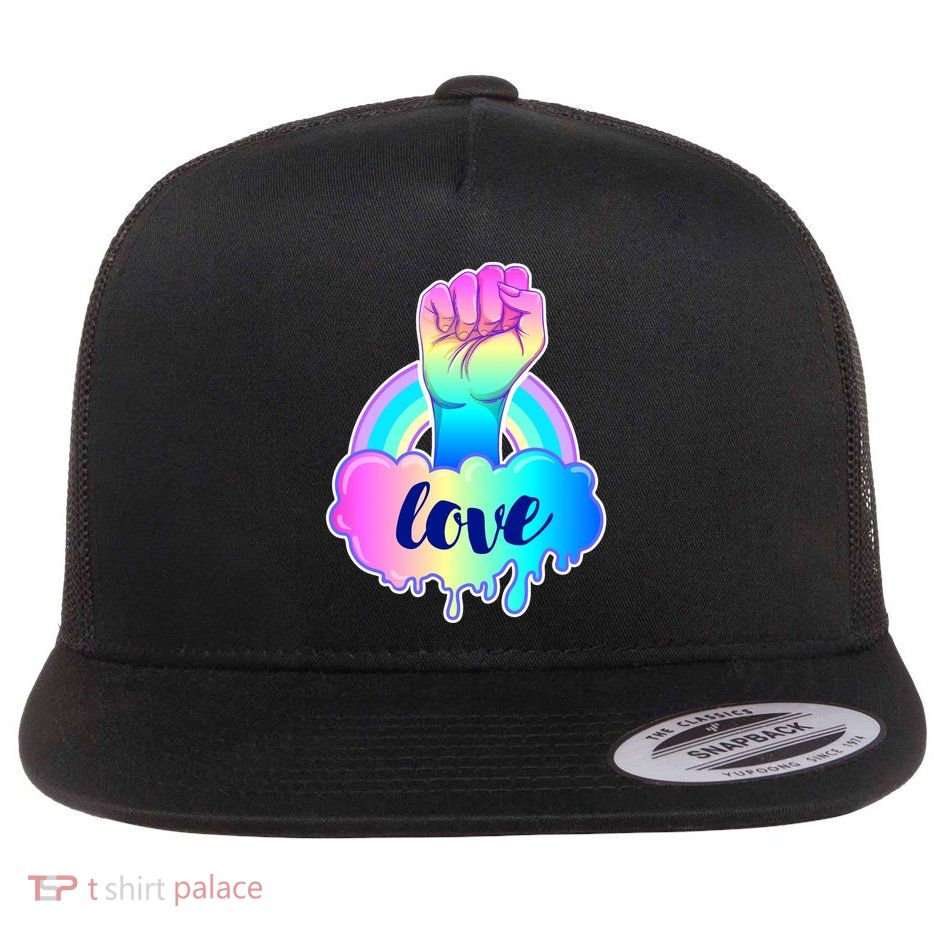 Gay Pride LGBT Rainbow Love Cotton Candy Fist Flatbill Hat