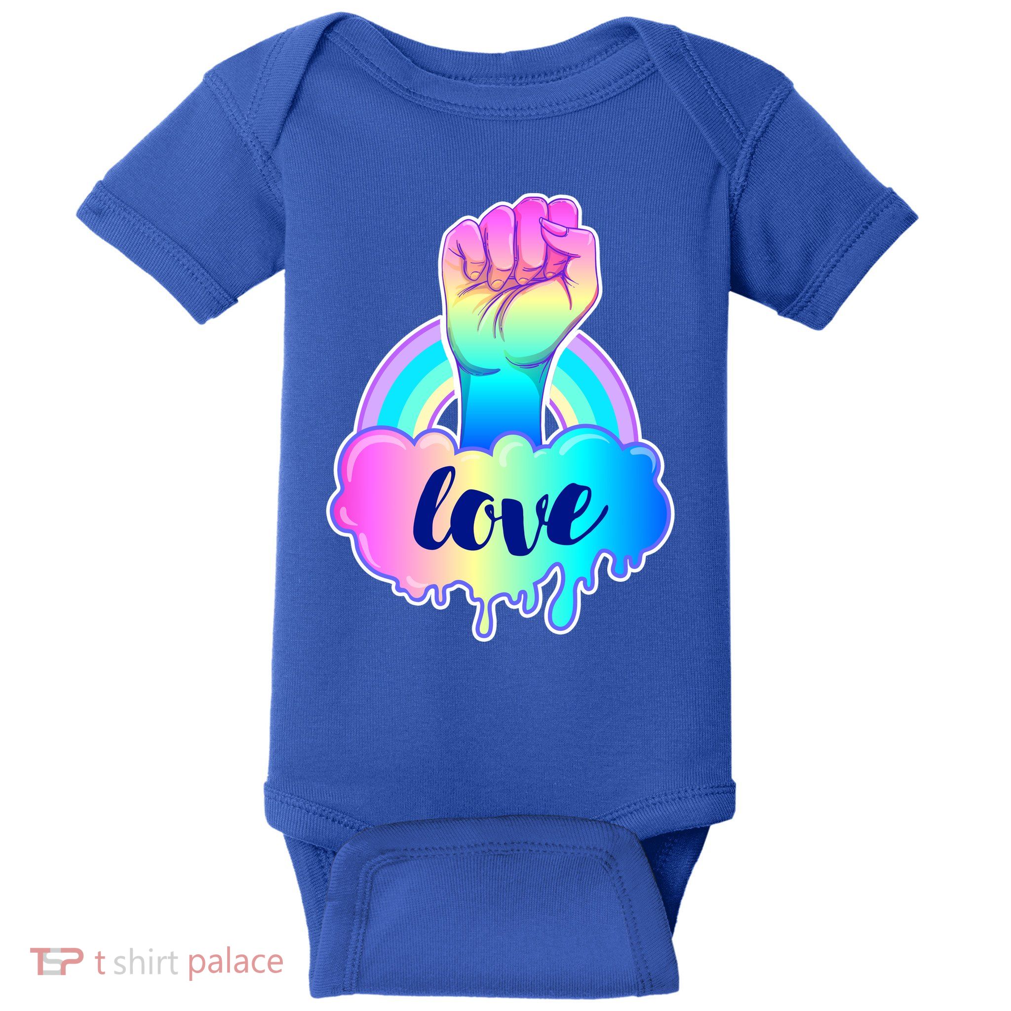 Gay Pride LGBT Rainbow Love Cotton Candy Fist Baby Bodysuit