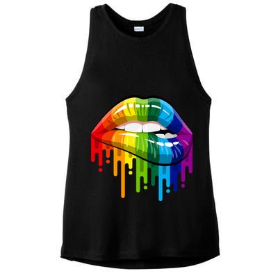 Gay Pride Lips Ladies PosiCharge Tri-Blend Wicking Tank