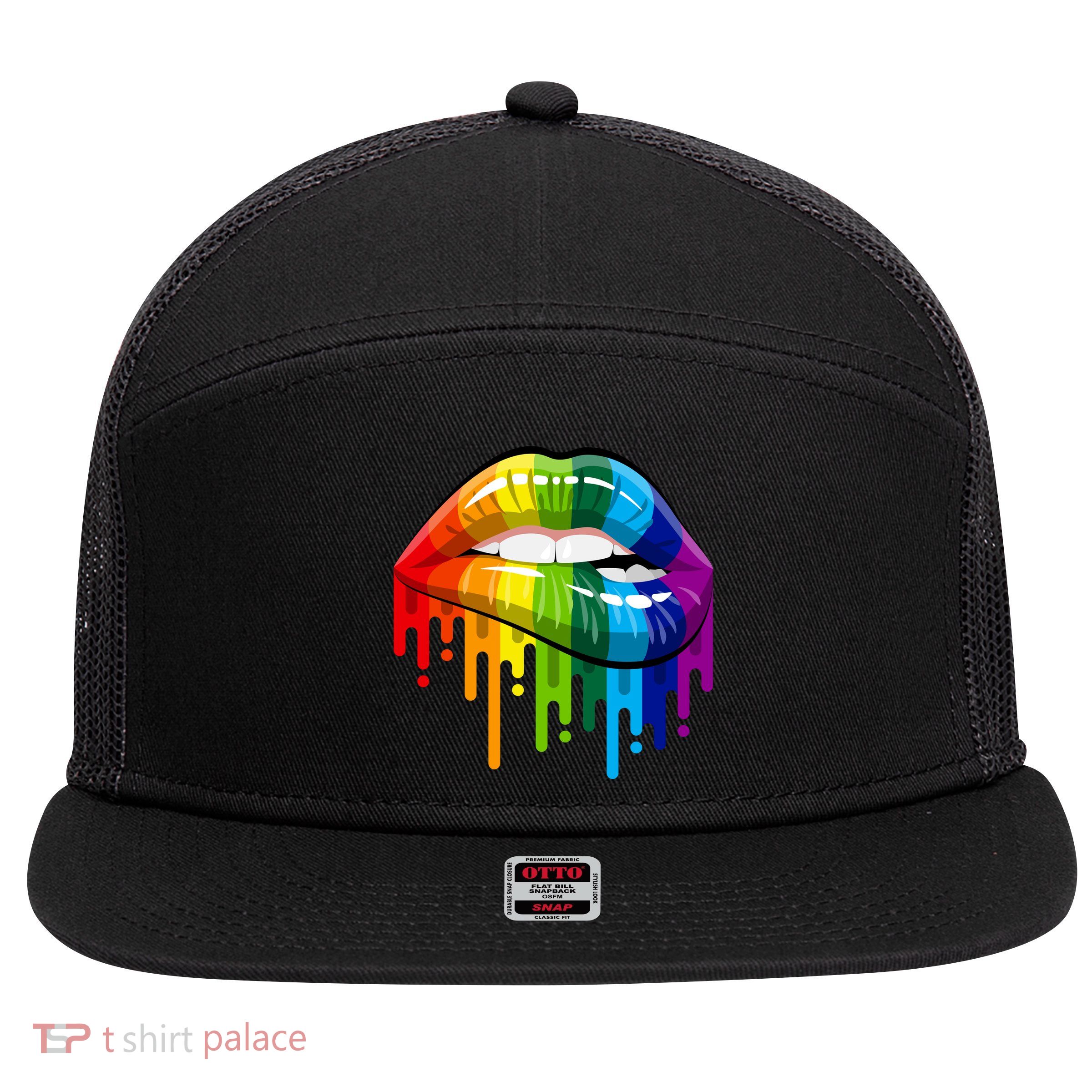Gay Pride Lips 7 Panel Mesh Trucker Snapback Hat