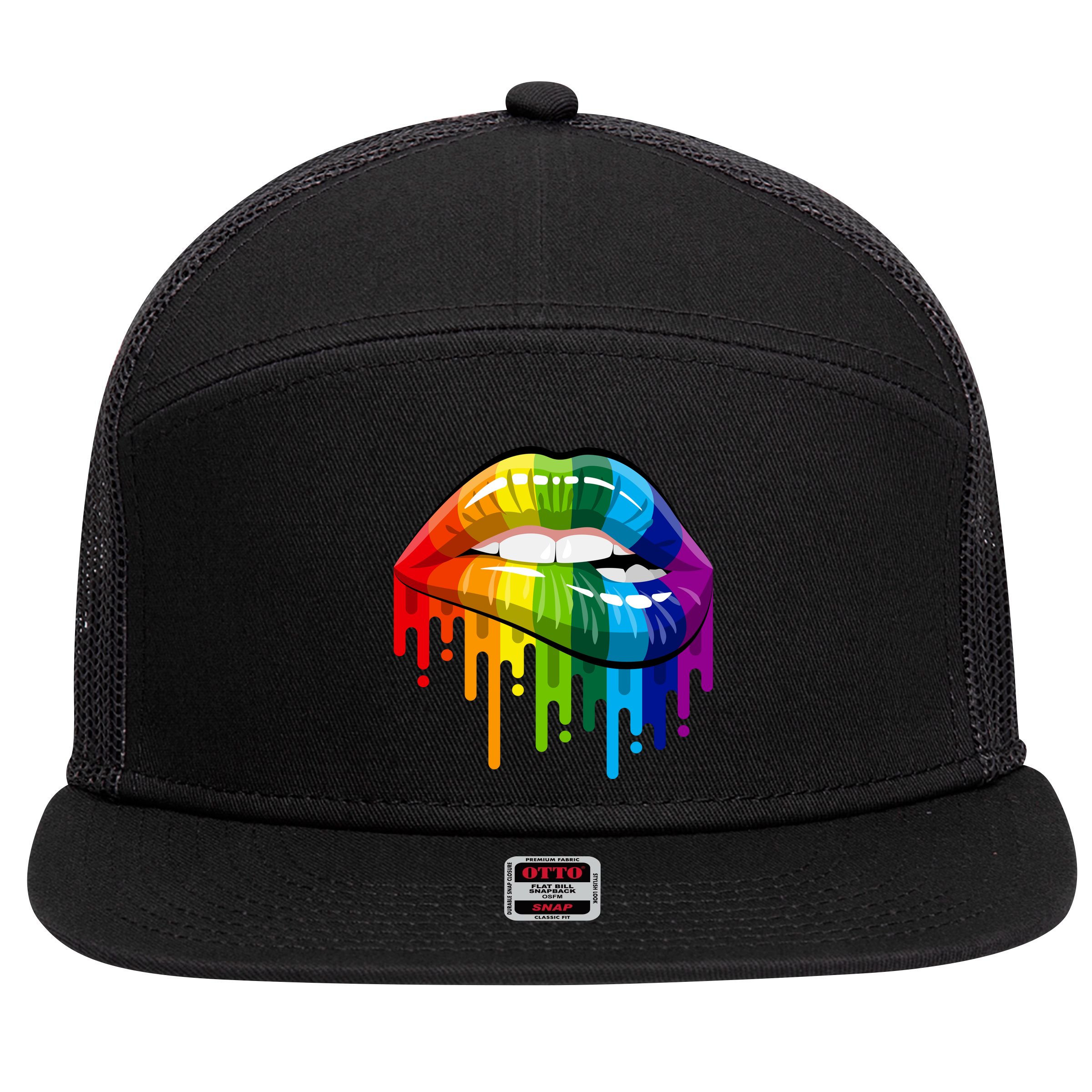 Gay Pride Lips 7 Panel Mesh Trucker Snapback Hat