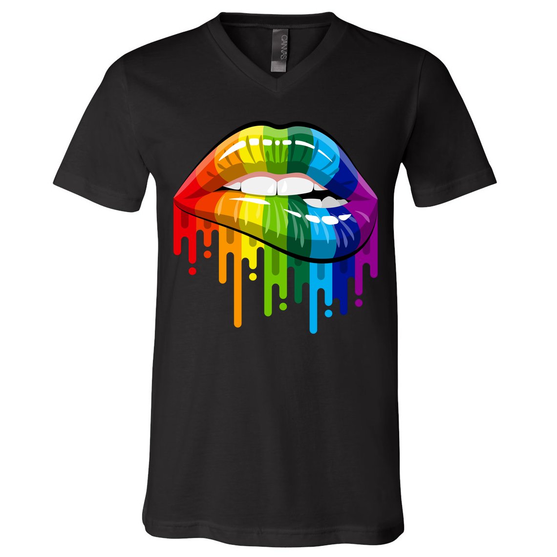 Gay Pride Lips V-Neck T-Shirt