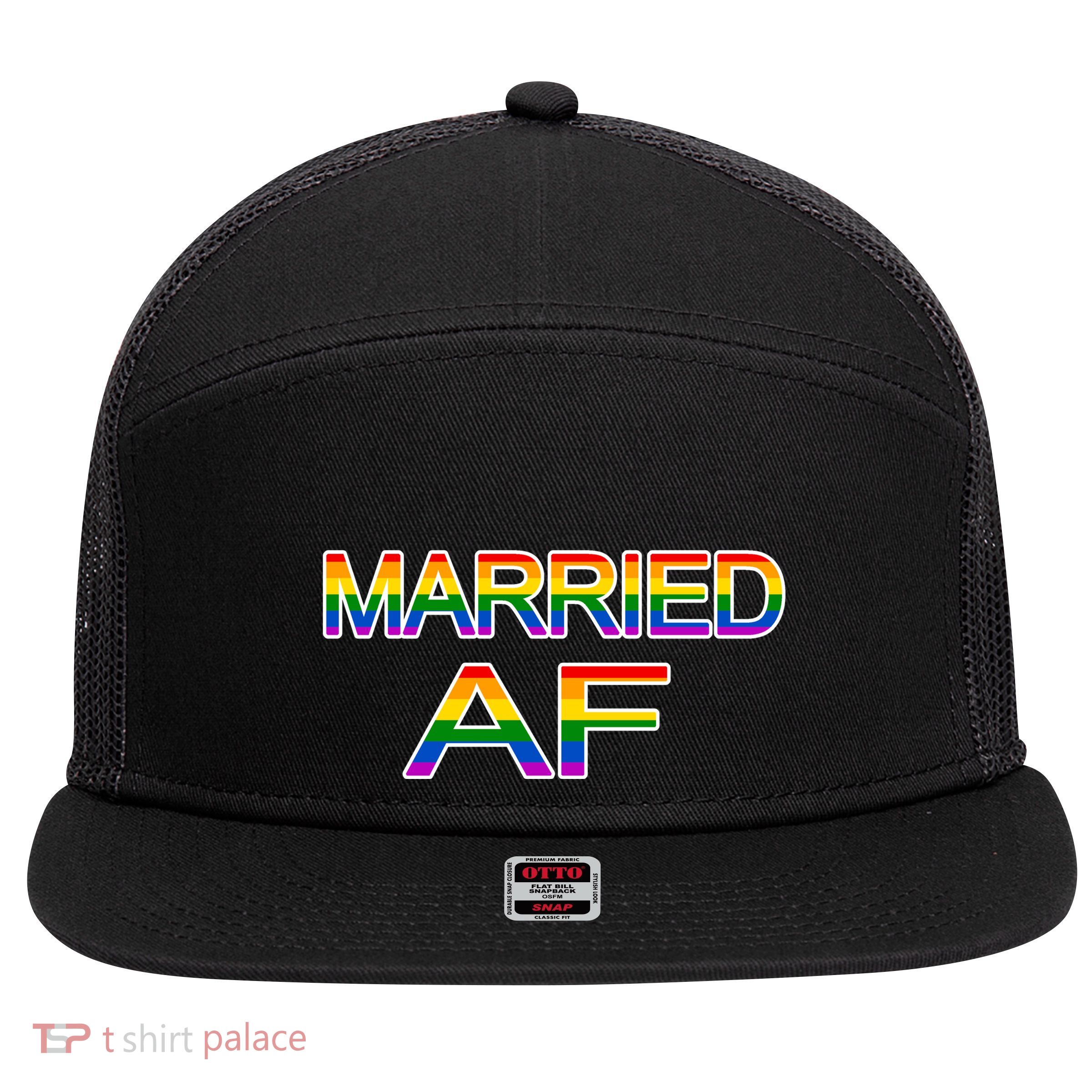 Gay Pride Married AF Marriage Equality 7 Panel Mesh Trucker Snapback Hat