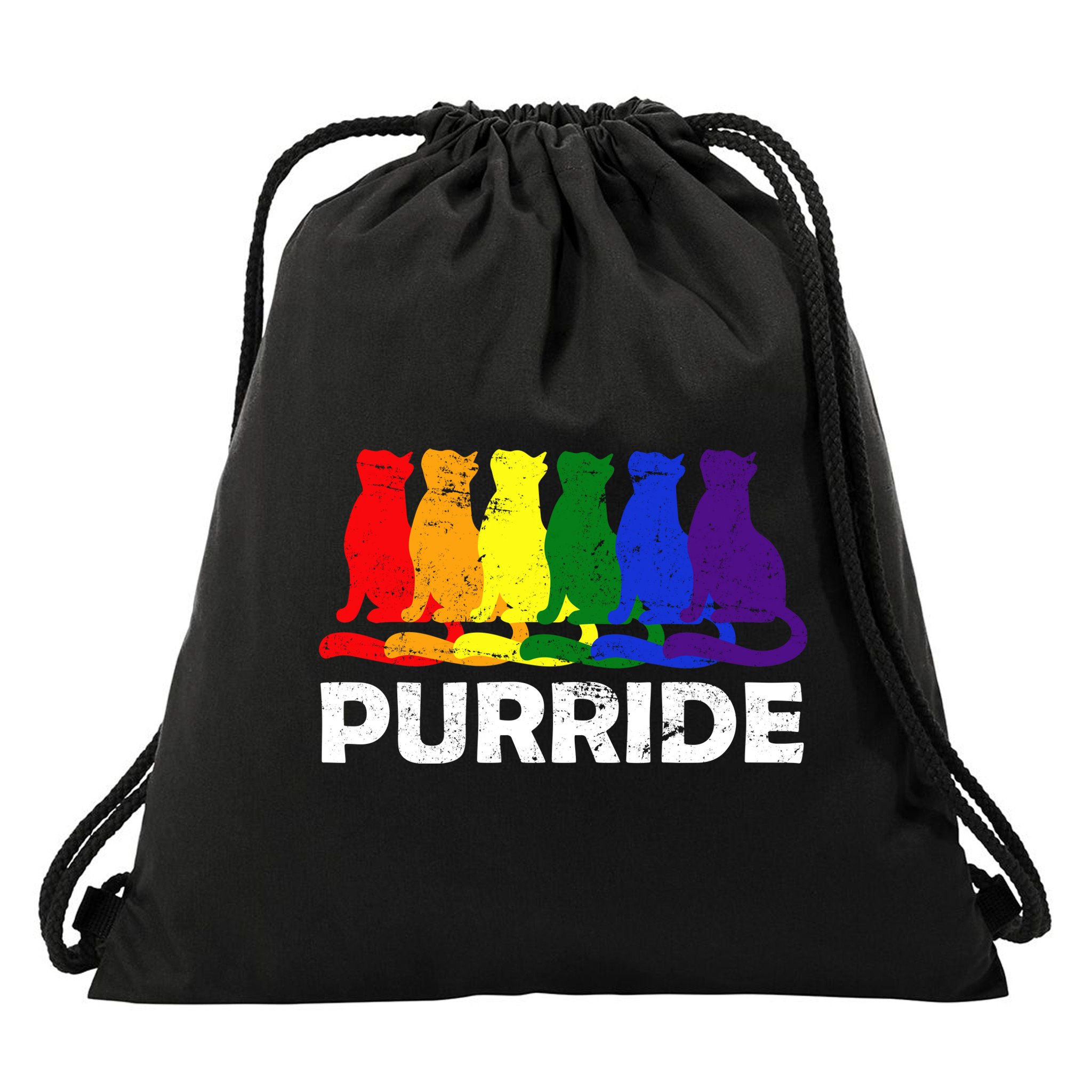 Gay Pride Purride Rainbow Cat Drawstring Bag