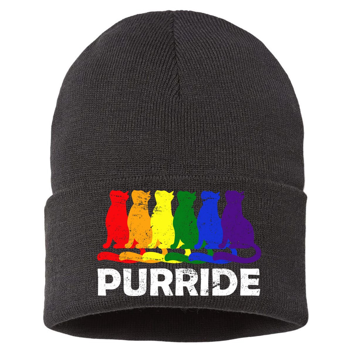 Gay Pride Purride Rainbow Cat Sustainable Knit Beanie