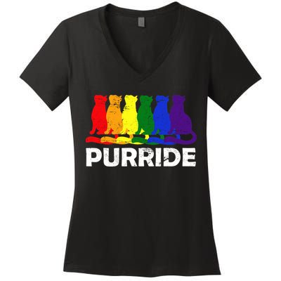 Gay Pride Purride Rainbow Cat Women's V-Neck T-Shirt