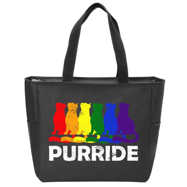 Gay Pride Purride Rainbow Cat Zip Tote Bag