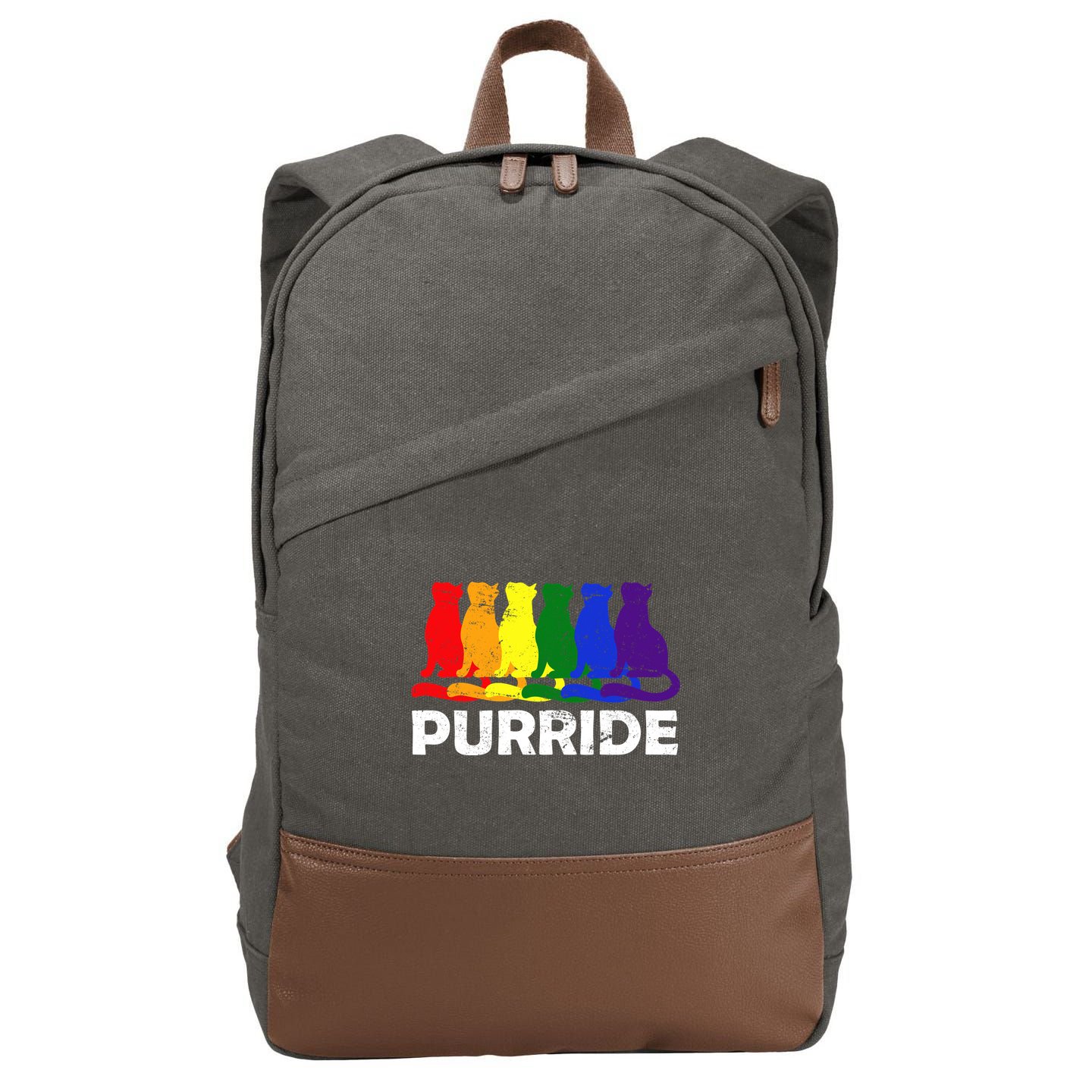 Gay Pride Purride Rainbow Cat Cotton Canvas Backpack