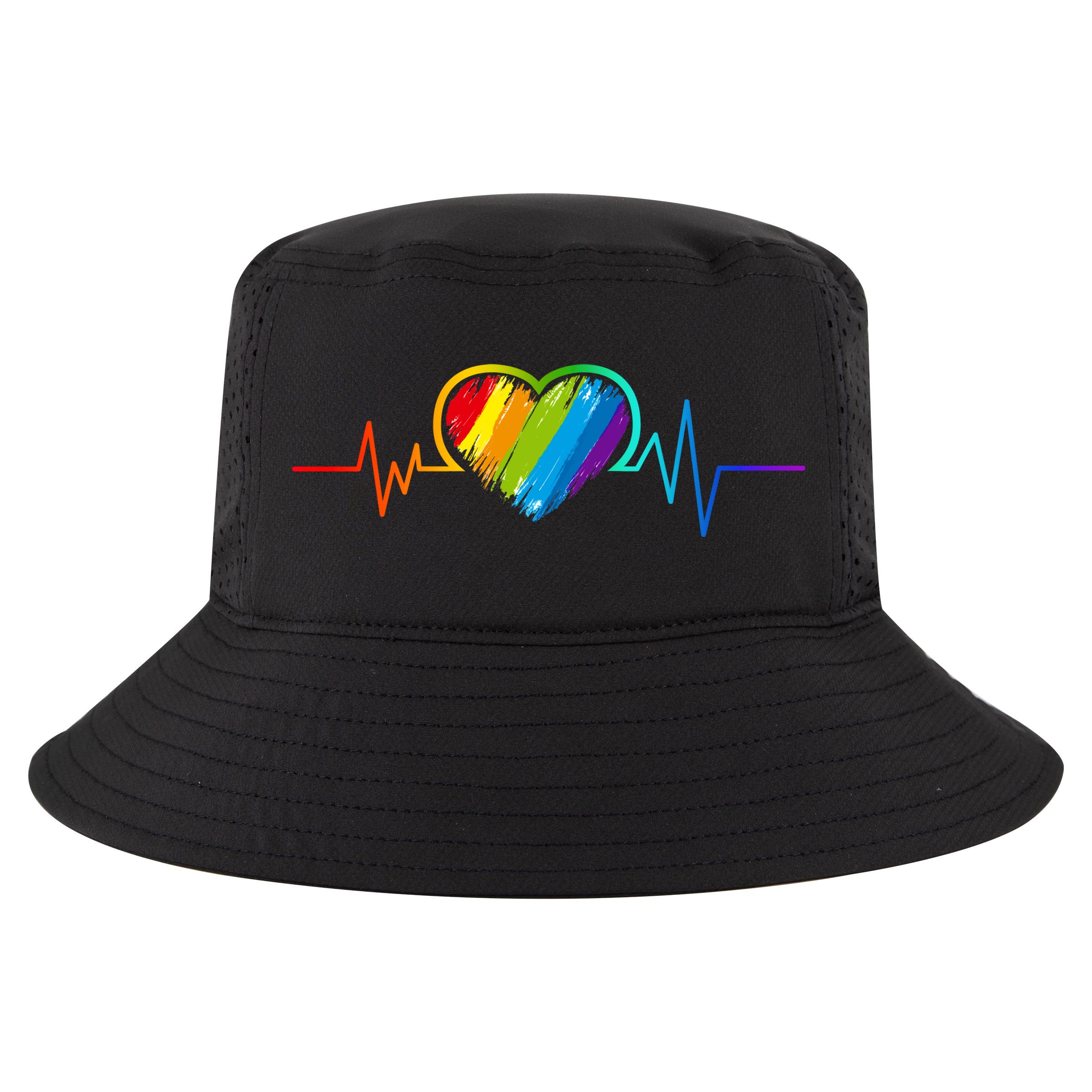 Gay Pride Rainbow Heartbeat Pulse Cool Comfort Performance Bucket Hat