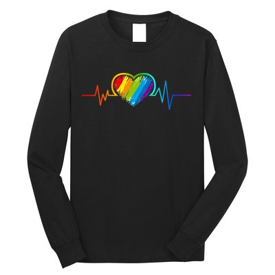 Gay Pride Rainbow Heartbeat Pulse Long Sleeve Shirt