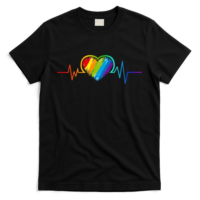 Gay Pride Rainbow Heartbeat Pulse T-Shirt