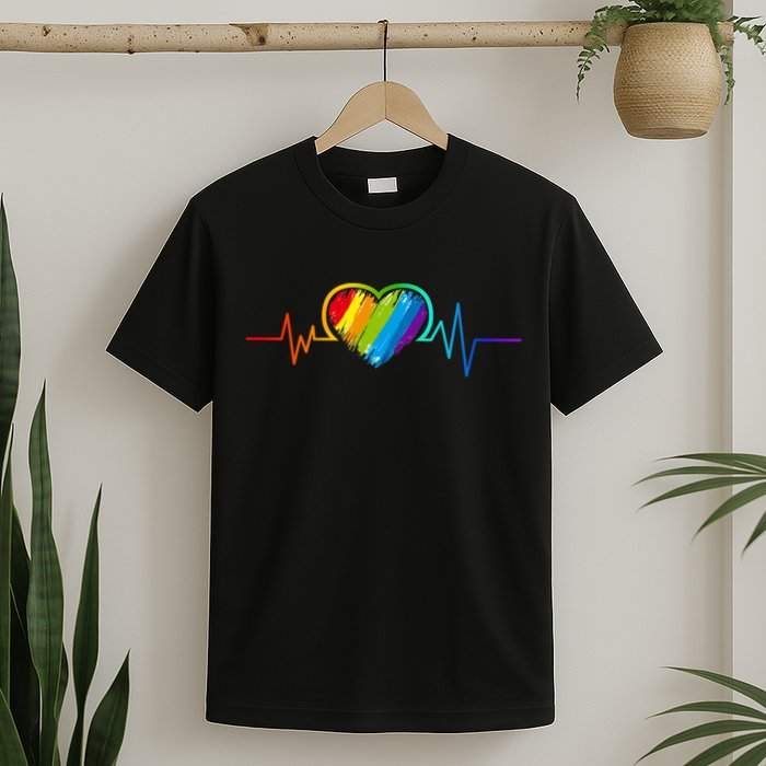 Gay Pride Rainbow Heartbeat Pulse T-Shirt