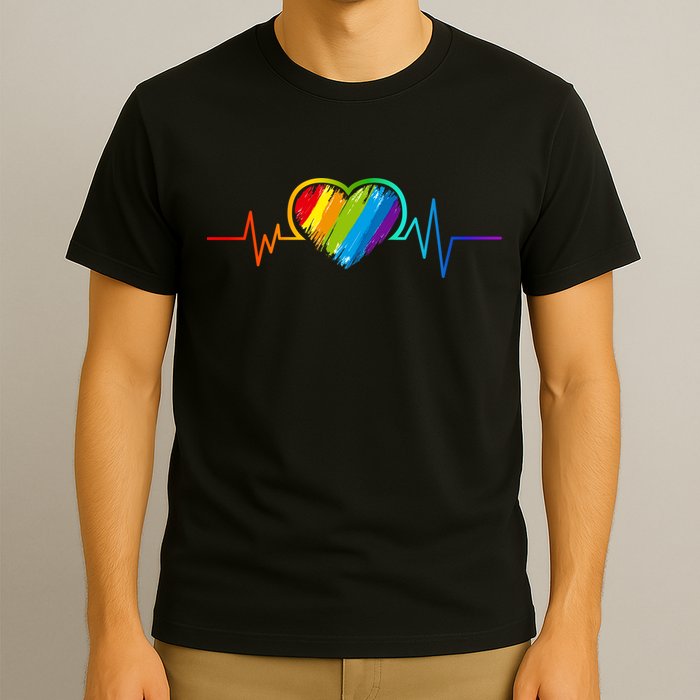Gay Pride Rainbow Heartbeat Pulse T-Shirt