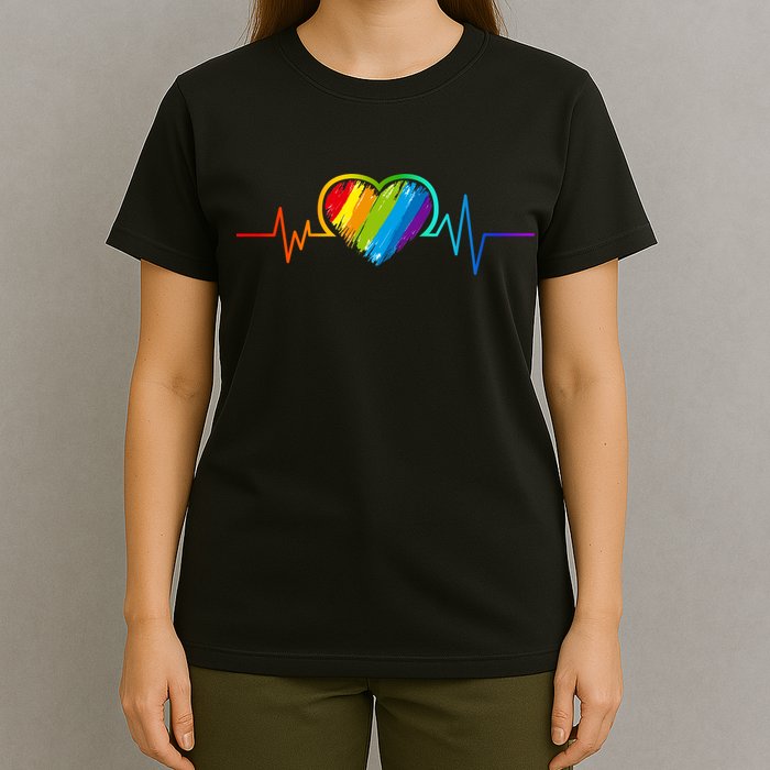 Gay Pride Rainbow Heartbeat Pulse T-Shirt