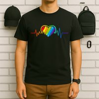 Gay Pride Rainbow Heartbeat Pulse T-Shirt