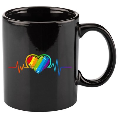 Gay Pride Rainbow Heartbeat Pulse 11oz C Handle Ceramic Mug