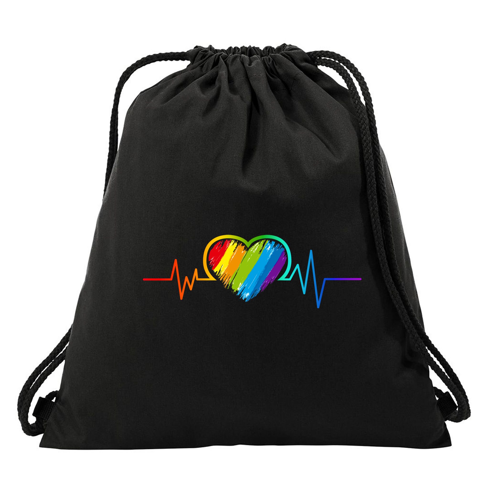 Gay Pride Rainbow Heartbeat Pulse Drawstring Bag