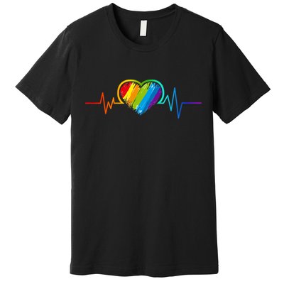 Gay Pride Rainbow Heartbeat Pulse Premium T-Shirt