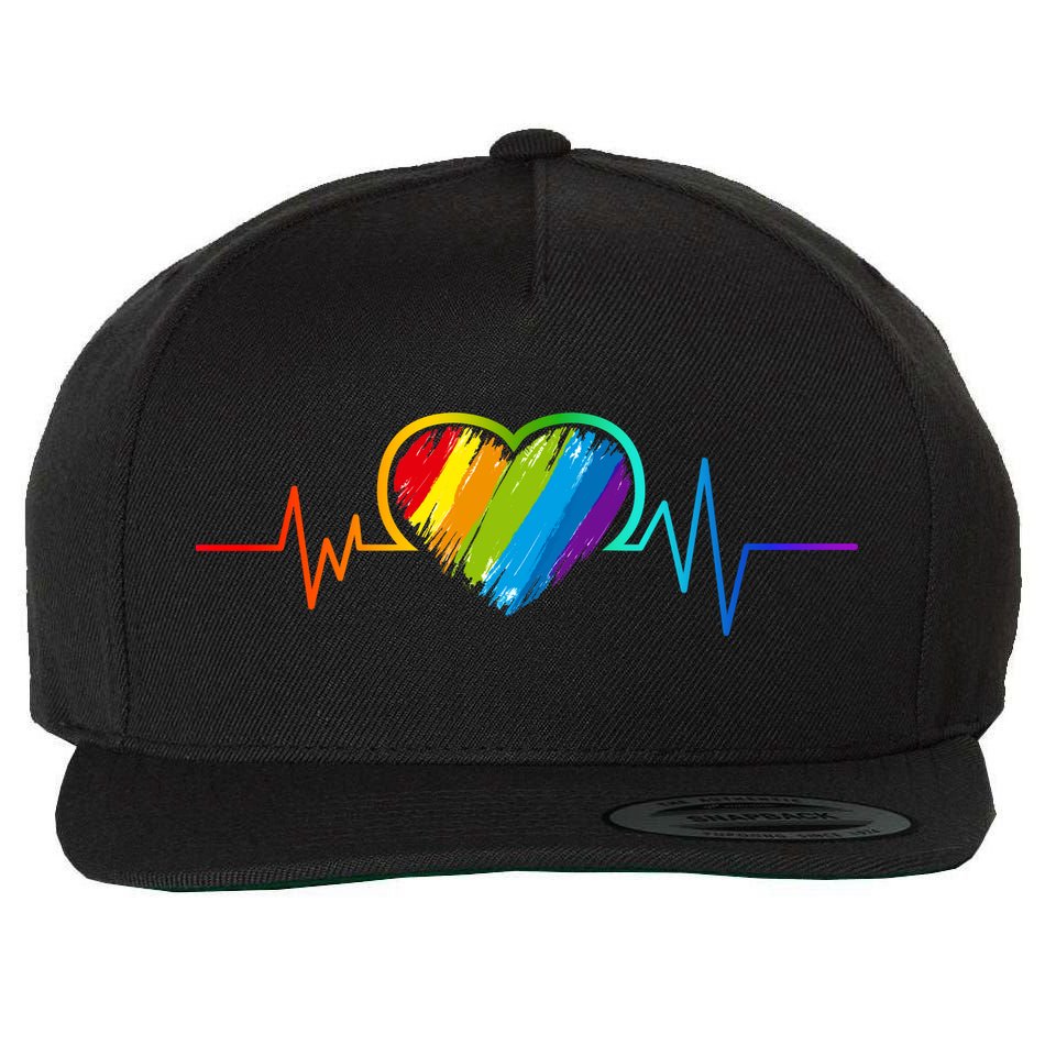 Gay Pride Rainbow Heartbeat Pulse Wool Snapback Cap