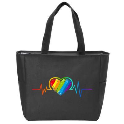 Gay Pride Rainbow Heartbeat Pulse Zip Tote Bag