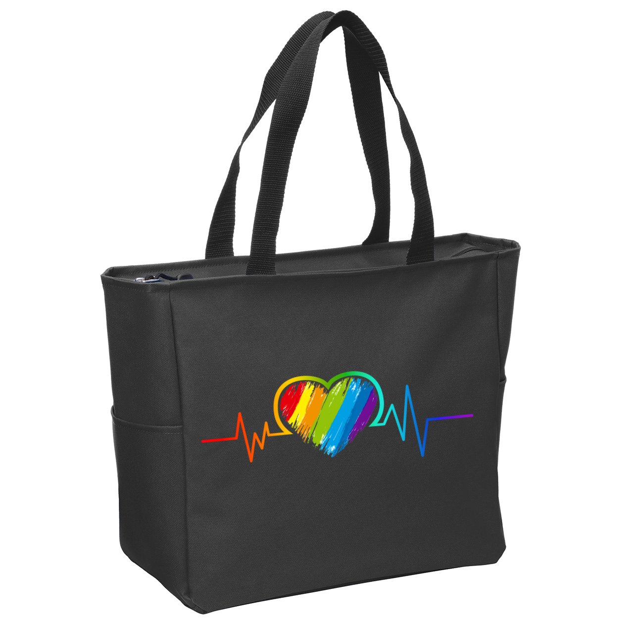 Gay Pride Rainbow Heartbeat Pulse Zip Tote Bag