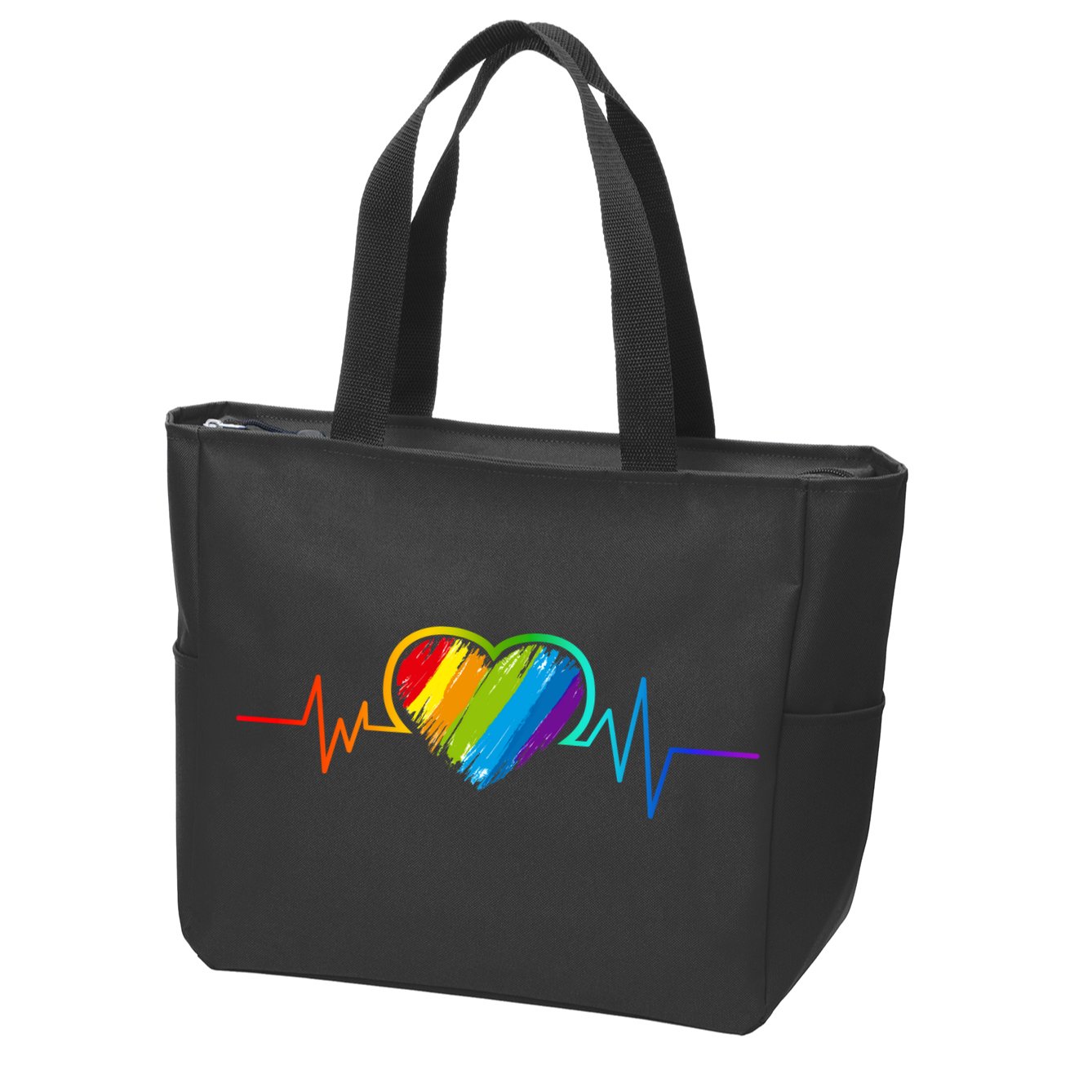 Gay Pride Rainbow Heartbeat Pulse Zip Tote Bag