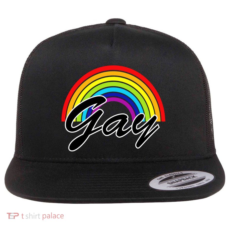 Gay Rainbow Flat Bill Trucker Hat
