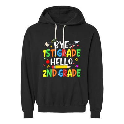 Graduation Bye 1st Grade Hello 2nd Grade Back to School Garment-Dyed Fleece Hoodie