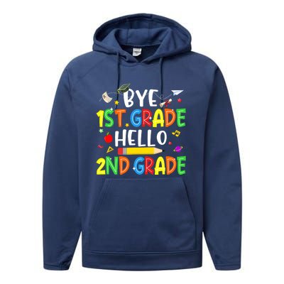 Graduation Bye 1st Grade Hello 2nd Grade Back to School Performance Fleece Hoodie