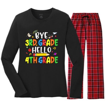 Graduation Bye 3rd Grade Hello 4th Grade Back to School Women's Long Sleeve Flannel Pajama Set 