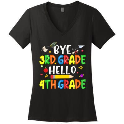 Graduation Bye 3rd Grade Hello 4th Grade Back to School Women's V-Neck T-Shirt