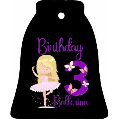 Girl Ballerina 3rd Birthday Party Theme 3 Years Old Ballet Dancer Ceramic Bell Ornament