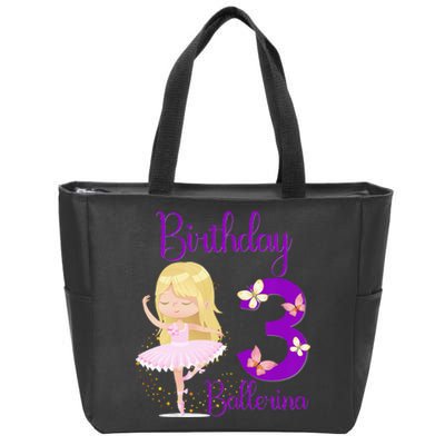 Girl Ballerina 3rd Birthday Party Theme 3 Years Old Ballet Dancer Zip Tote Bag