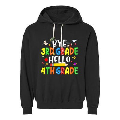 Graduation Bye 3rd Grade Hello 4th Grade Back to School Garment-Dyed Fleece Hoodie