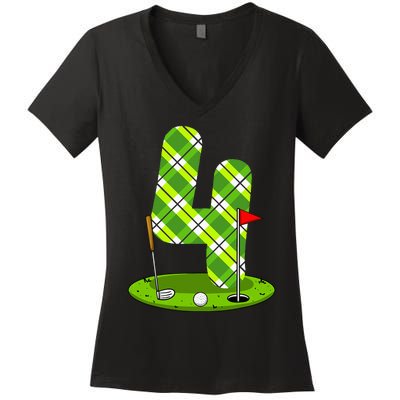 Golf Birthday 4th Birthday Party Golfer Women's V-Neck T-Shirt