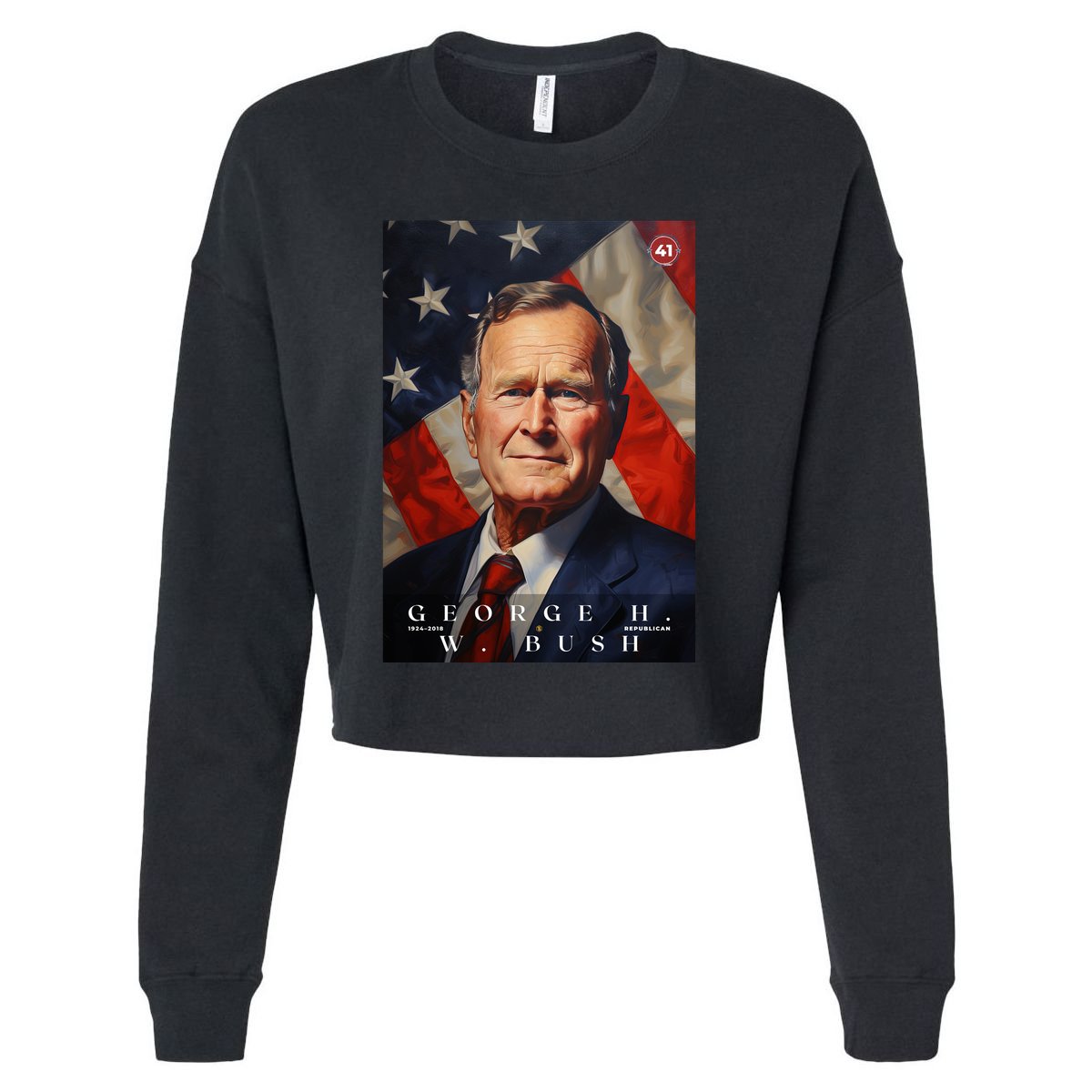 George Bush 41st President Of The United States Portrait Cropped Pullover Crew