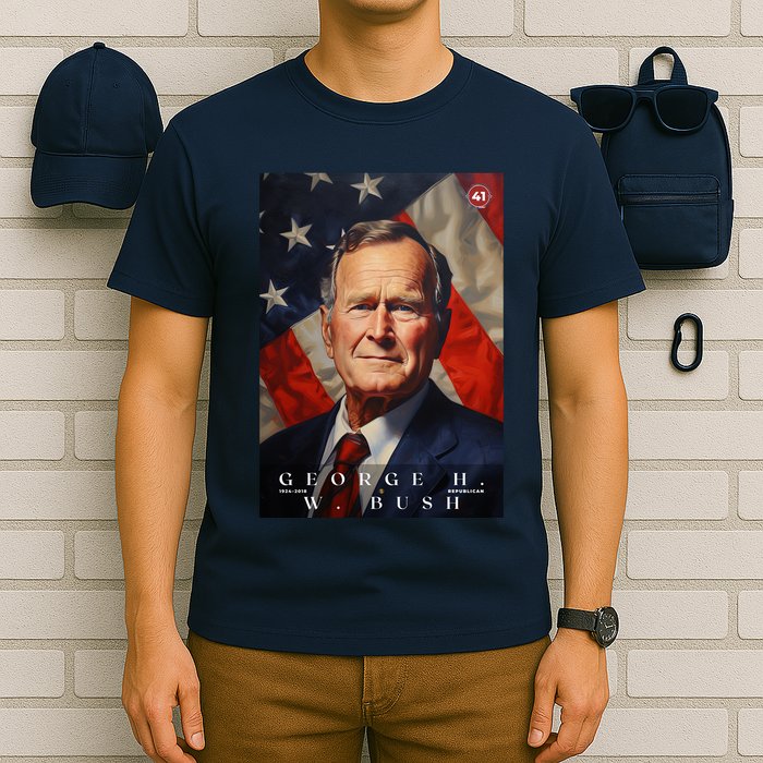 George Bush 41st President Of The United States Portrait T-Shirt