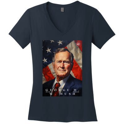 George Bush 41st President Of The United States Portrait Women's V-Neck T-Shirt
