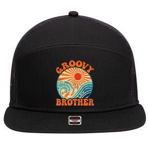 Groovy Brother 70s Aesthetic Nostalgia 1970's Retro Brother 7 Panel Mesh Trucker Snapback Hat