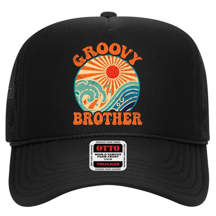 Groovy Brother 70s Aesthetic Nostalgia 1970's Retro Brother High Crown Mesh Back Trucker Hat