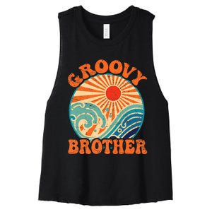 Groovy Brother 70s Aesthetic Nostalgia 1970's Retro Brother Women's Racerback Cropped Tank