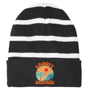 Groovy Brother 70s Aesthetic Nostalgia 1970's Retro Brother Striped Beanie with Solid Band