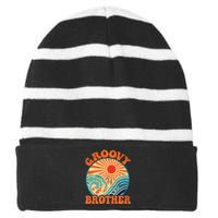 Groovy Brother 70s Aesthetic Nostalgia 1970's Retro Brother Striped Beanie with Solid Band