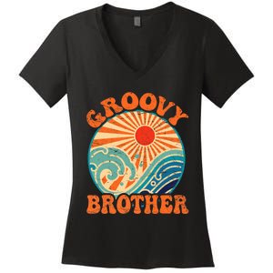 Groovy Brother 70s Aesthetic Nostalgia 1970's Retro Brother Women's V-Neck T-Shirt