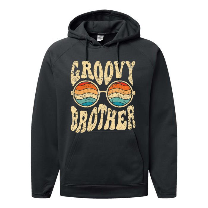 Groovy Brother 70s Aesthetic 1970's Retro Brother Hippie Performance Fleece Hoodie